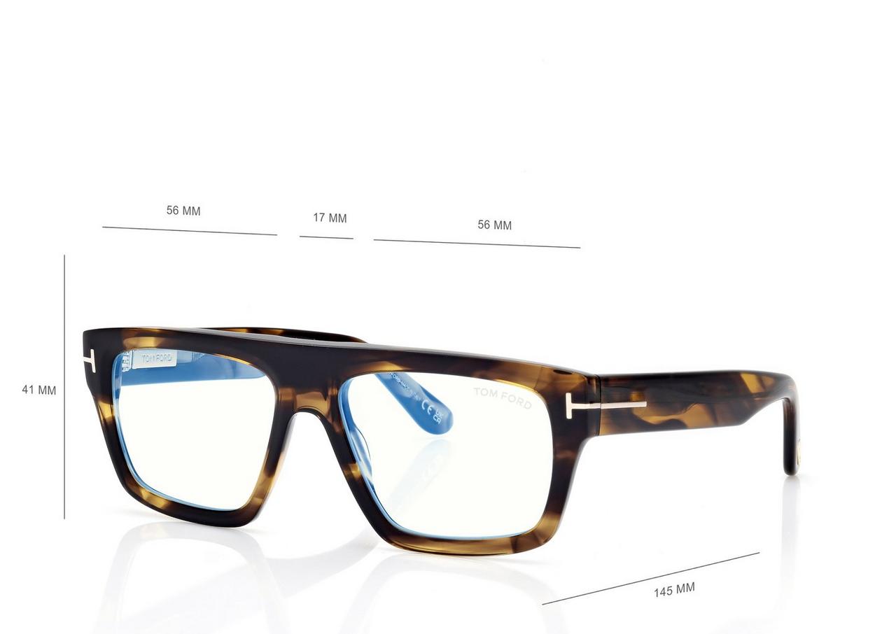 TOM FORD OM STRIPED BLACK HAVANA RECHTECKIGE BRILLE MIT BLAULICHTFILTER