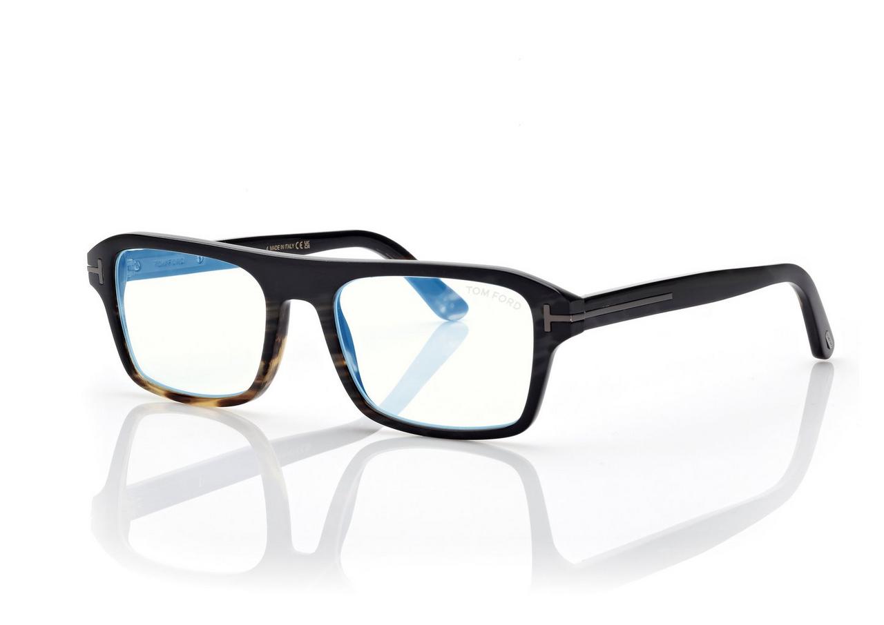 TOM FORD OM BROWN HORN HORN RECTANGULAR BLUE BLOCK OPTICALS