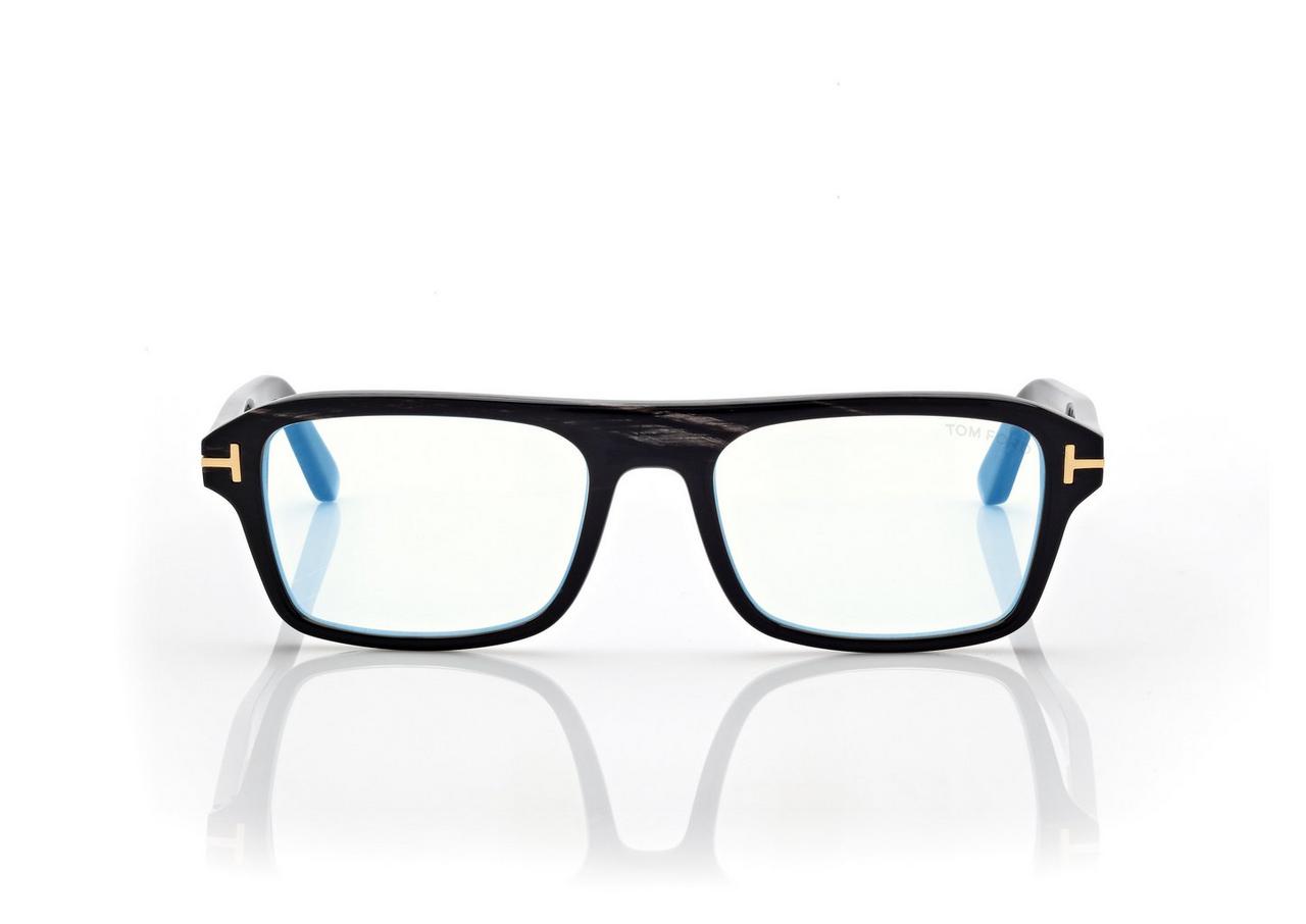 TOM FORD OM BLACK HORN HORN RECTANGULAR BLUE BLOCK OPTICALS