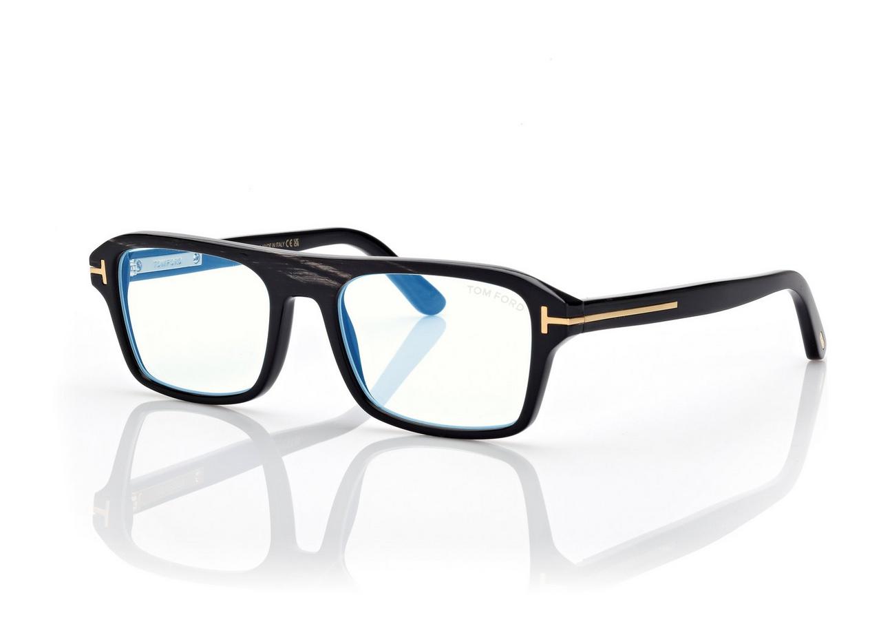 TOM FORD OM BLACK HORN HORN RECTANGULAR BLUE BLOCK OPTICALS