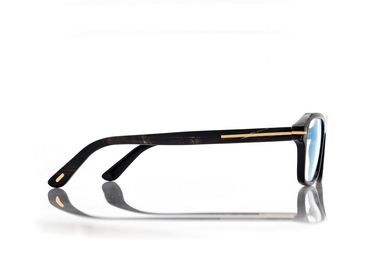 TOM FORD OM BLACK HORN HORN RECTANGULAR BLUE BLOCK OPTICALS