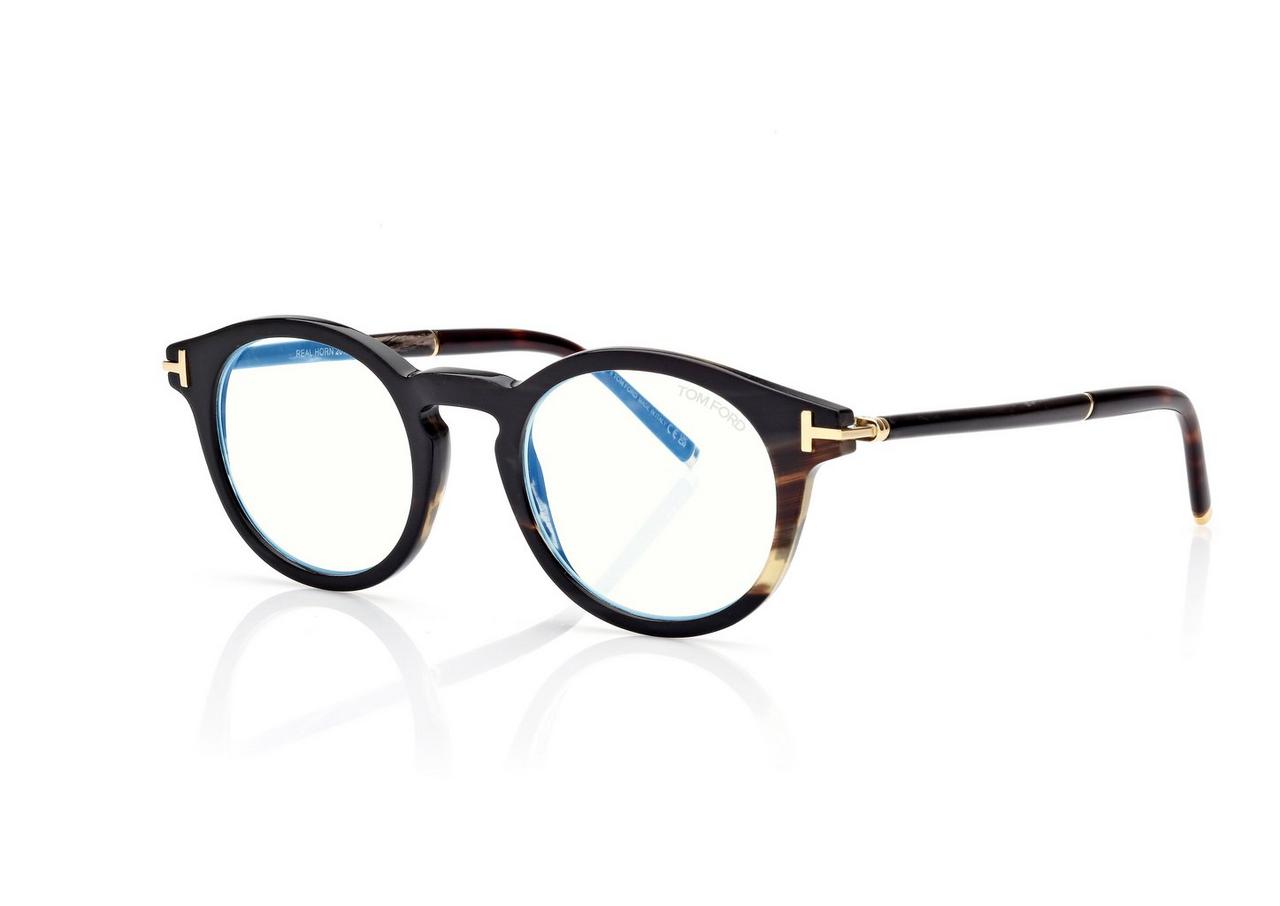 TOM FORD OM GREEN HORN ROUND HORN BLUE BLOCK OPTICALS