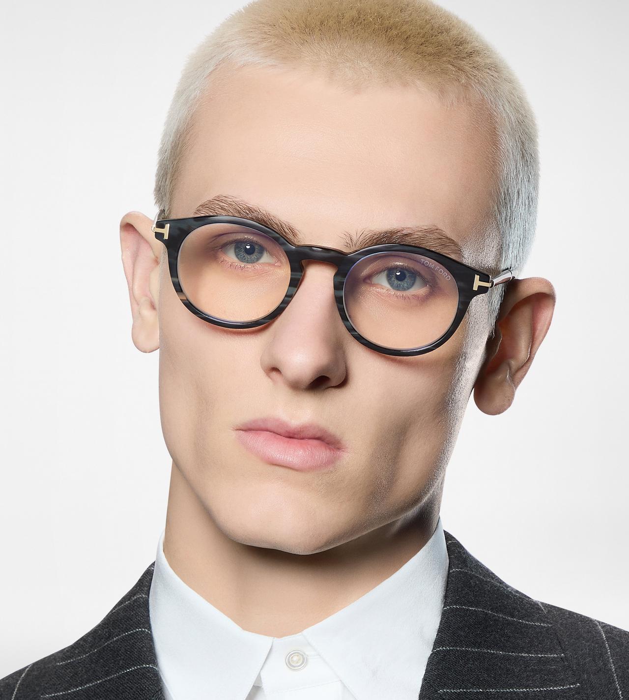 TOM FORD OM BROWN HORN ROUND HORN BLUE BLOCK OPTICALS