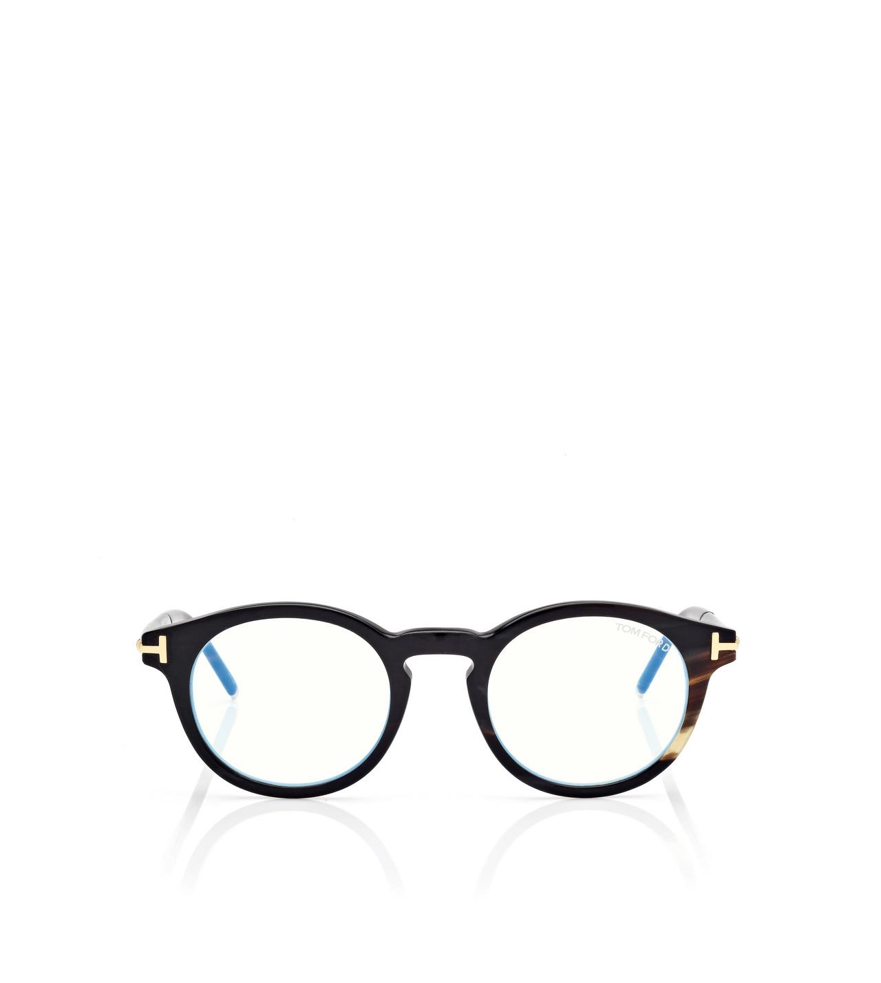 TOM FORD OM BROWN HORN ROUND HORN BLUE BLOCK OPTICALS