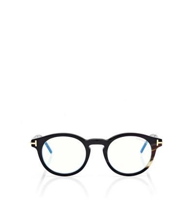 TOM FORD OM BROWN HORN ROUND HORN BLUE BLOCK OPTICALS