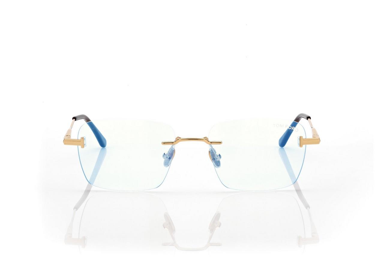 TOM FORD OM GOLD BLUE BLOCK RECTANGULAR OPTICALS
