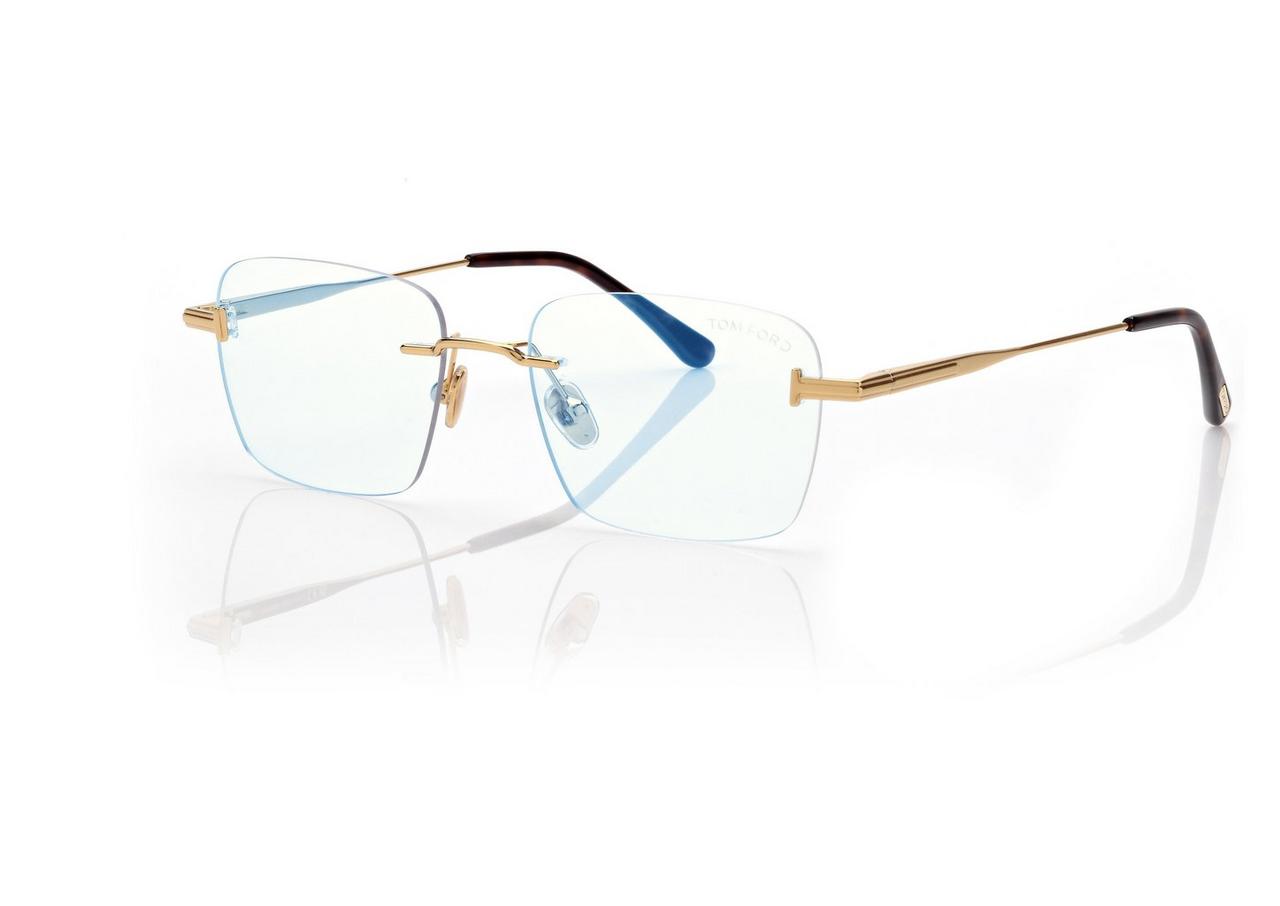 TOM FORD OM GOLD BLUE BLOCK RECTANGULAR OPTICALS