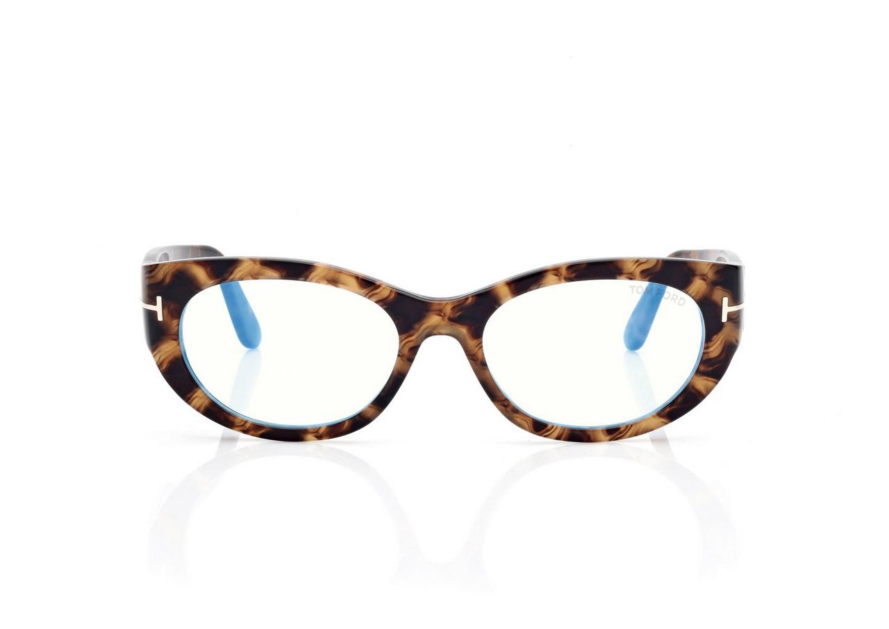 TOM FORD OM LIGHT HAVANA OVAL BLUE BLOCK OPTICALS