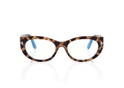 TOM FORD OM LIGHT HAVANA OVAL BLUE BLOCK OPTICALS