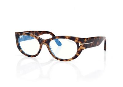 TOM FORD OM LIGHT HAVANA OVAL BLUE BLOCK OPTICALS