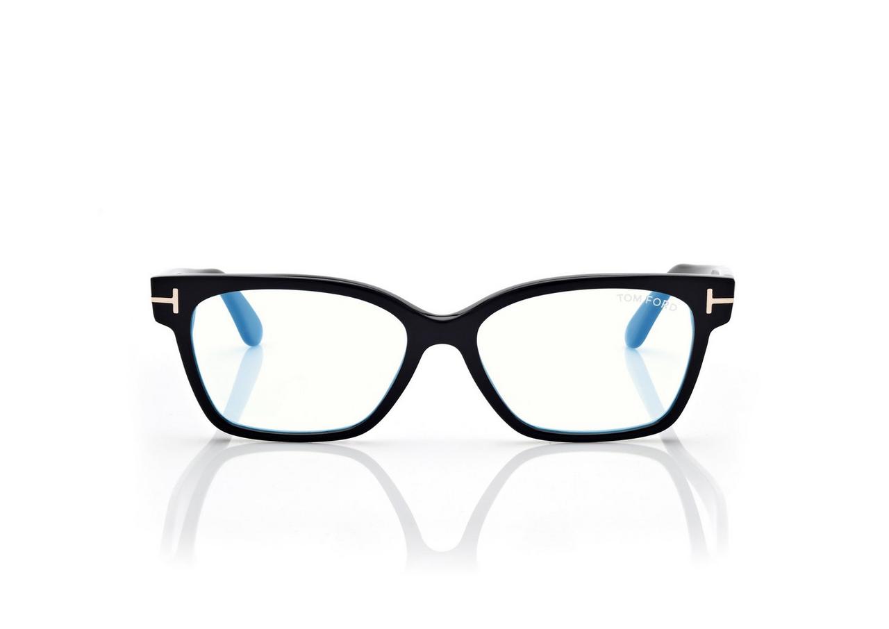 TOM FORD OM SHINY BLACK BLUE BLOCK RECTANGULAR OPTICALS