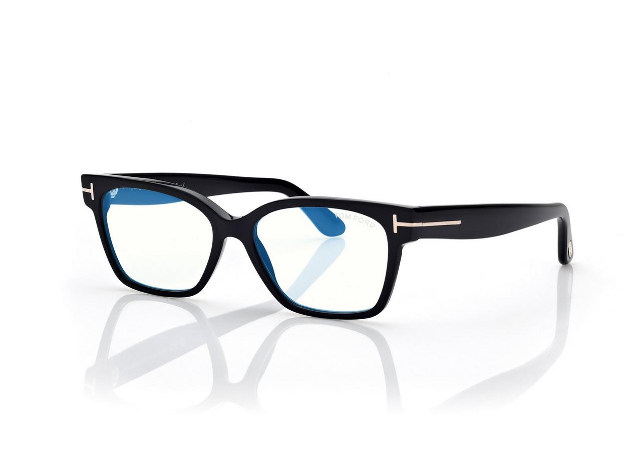 TOM FORD OM SHINY BLACK BLUE BLOCK RECTANGULAR OPTICALS