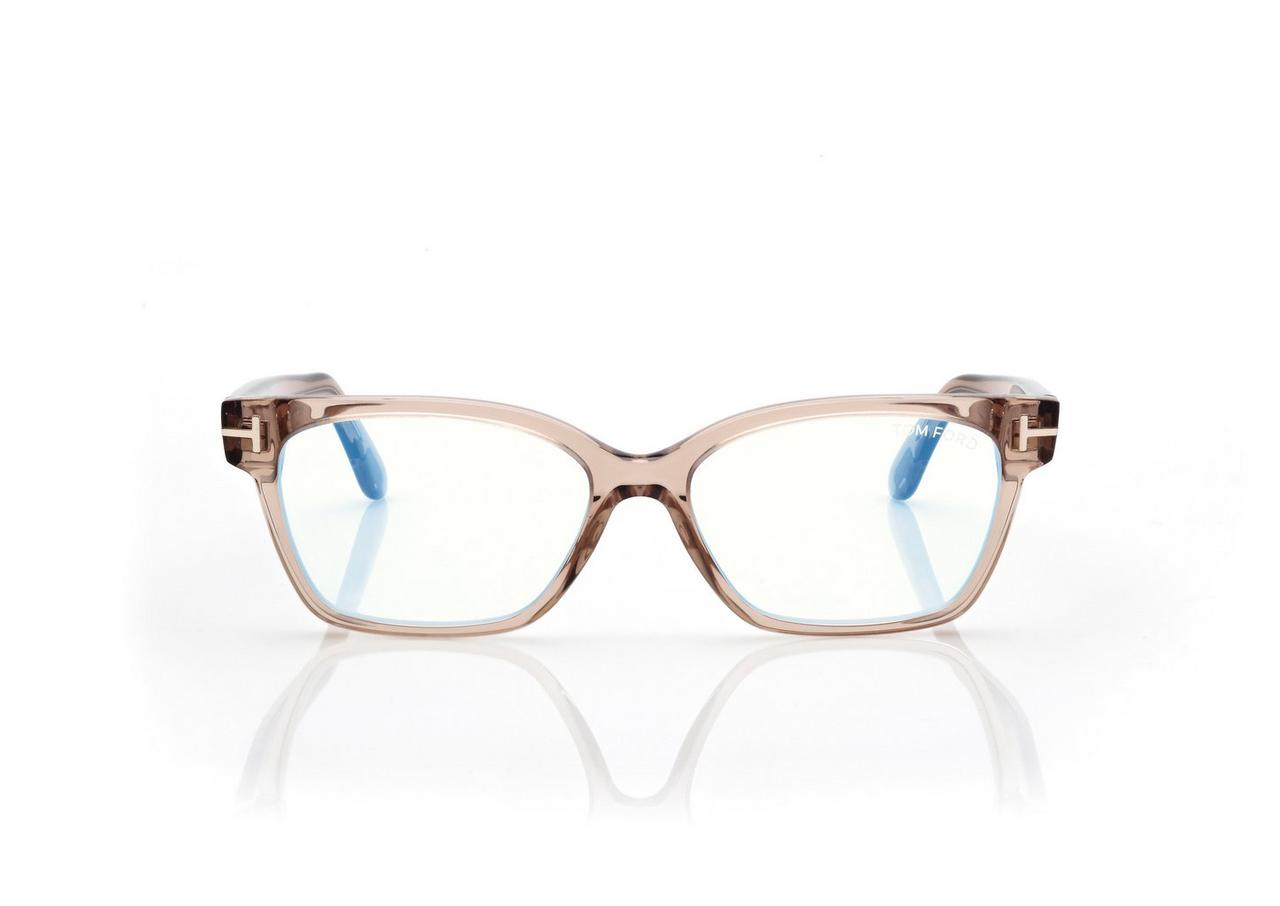 TOM FORD OM SHINY LIGHT BROWN BLUE BLOCK RECTANGULAR OPTICALS