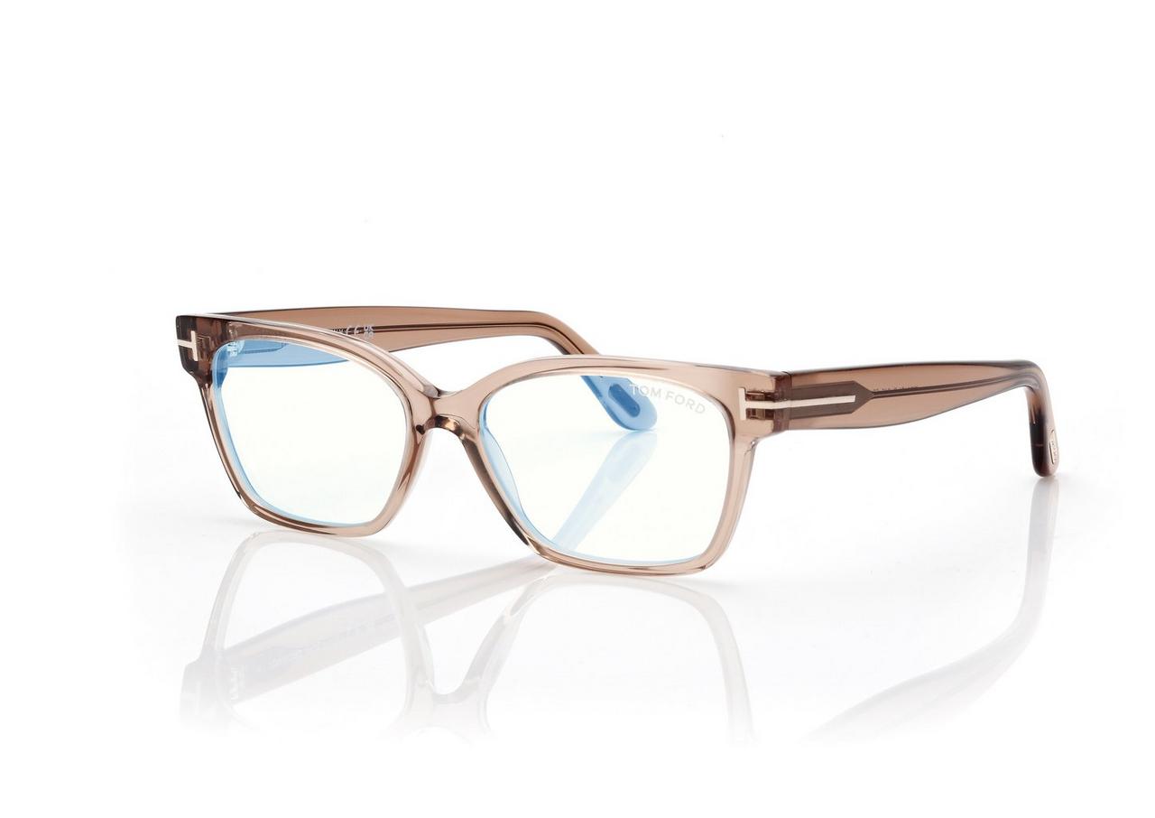 TOM FORD OM SHINY LIGHT BROWN BLUE BLOCK RECTANGULAR OPTICALS