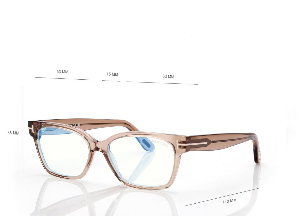 TOM FORD OM SHINY LIGHT BROWN BLUE BLOCK RECTANGULAR OPTICALS