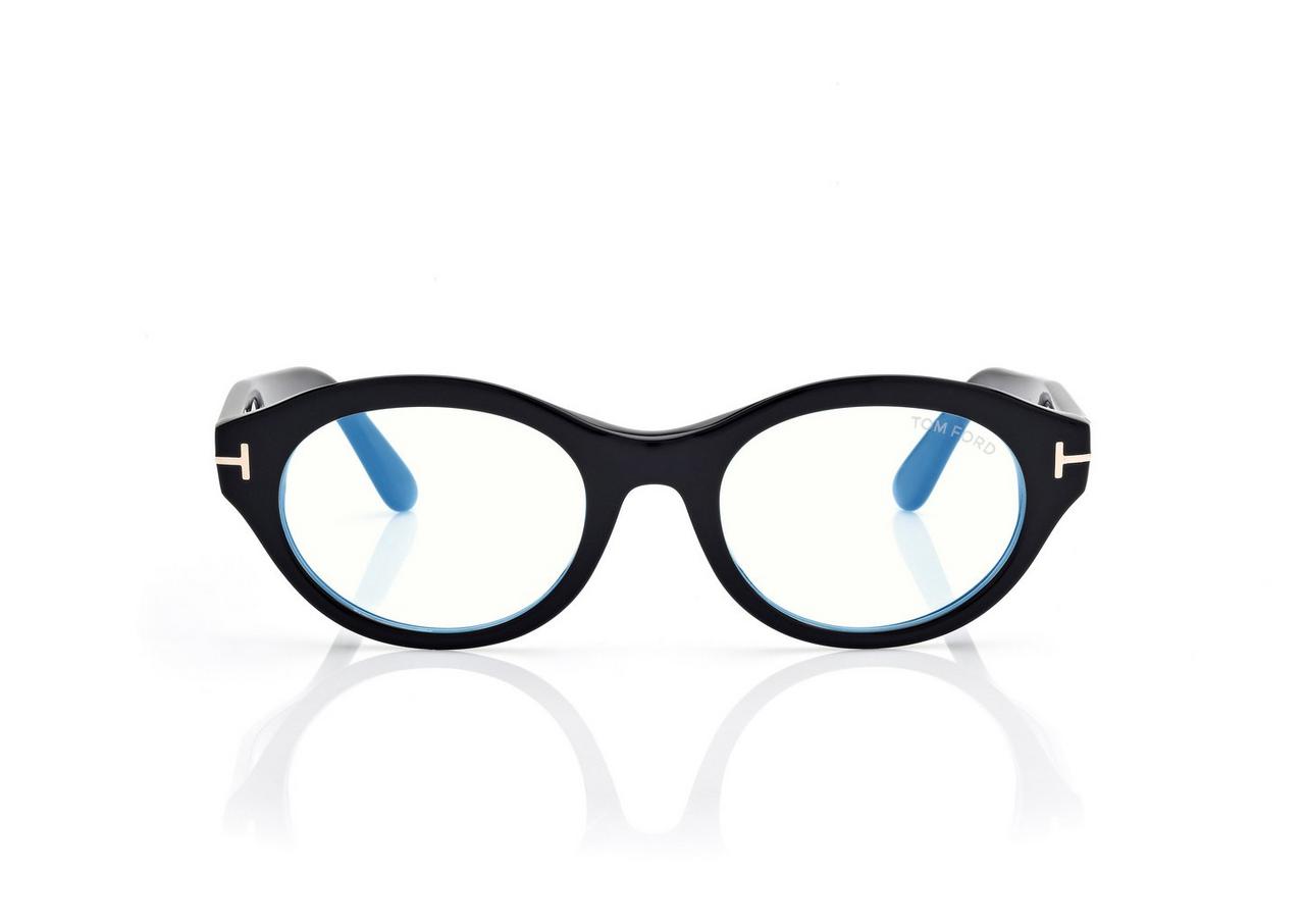 TOM FORD OM SHINY BLACK BLUE BLOCK OVAL OPTICALS