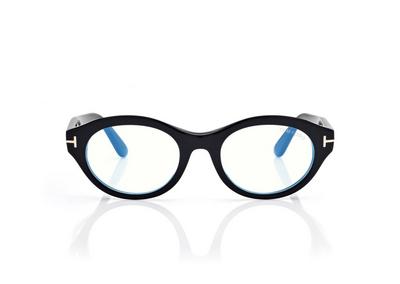 TOM FORD OM SHINY BLACK BLUE BLOCK OVAL OPTICALS