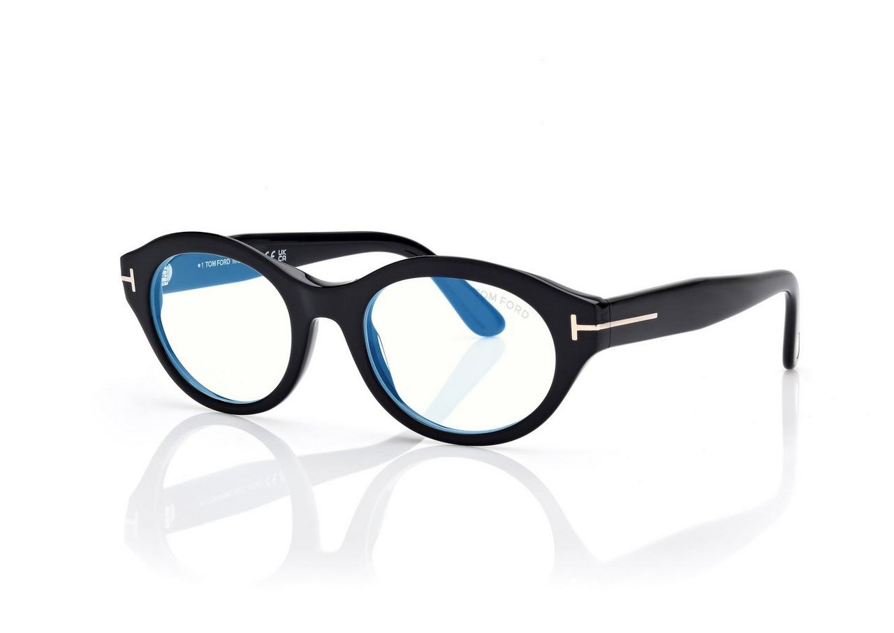 TOM FORD OM SHINY BLACK BLUE BLOCK OVAL OPTICALS