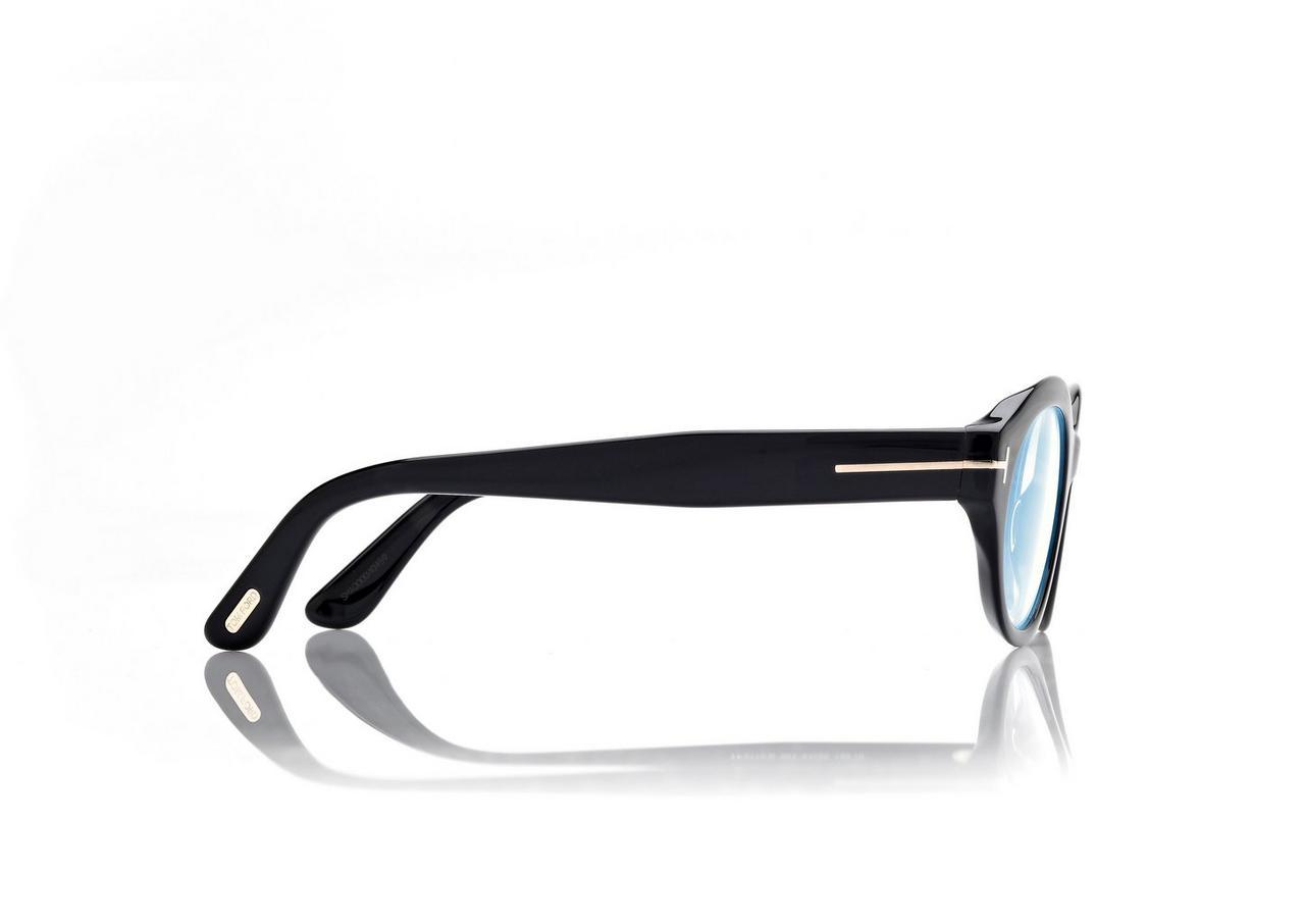 TOM FORD OM SHINY BLACK BLUE BLOCK OVAL OPTICALS