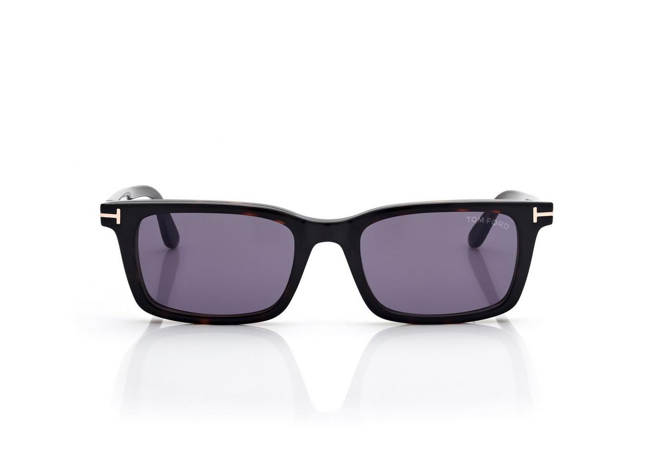 TOM FORD OM DARK HAVANA BLUE BLOCK RECTANGULAR OPTICALS WITH CLIP ON SUNGLASSES