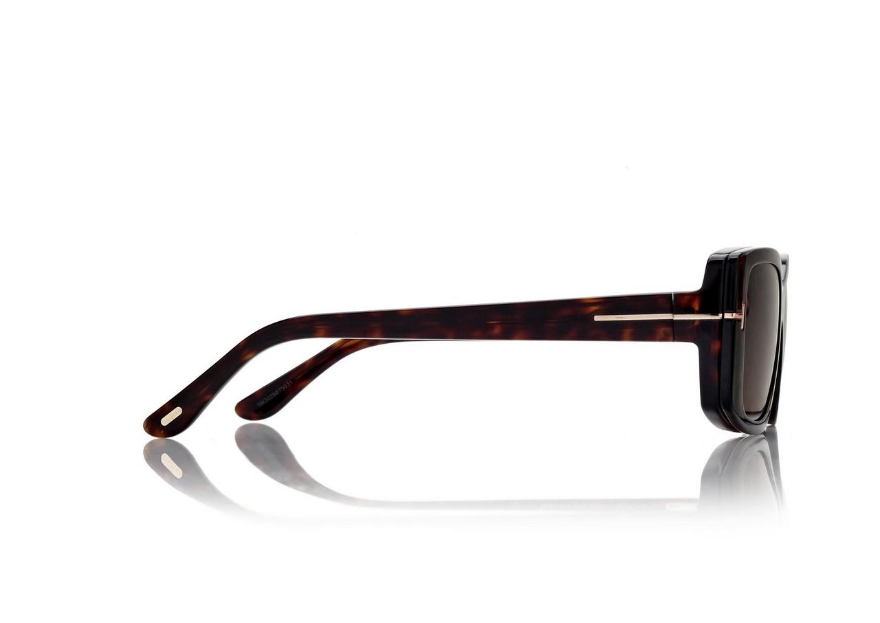 TOM FORD OM DARK HAVANA BLUE BLOCK RECTANGULAR OPTICALS WITH CLIP ON SUNGLASSES