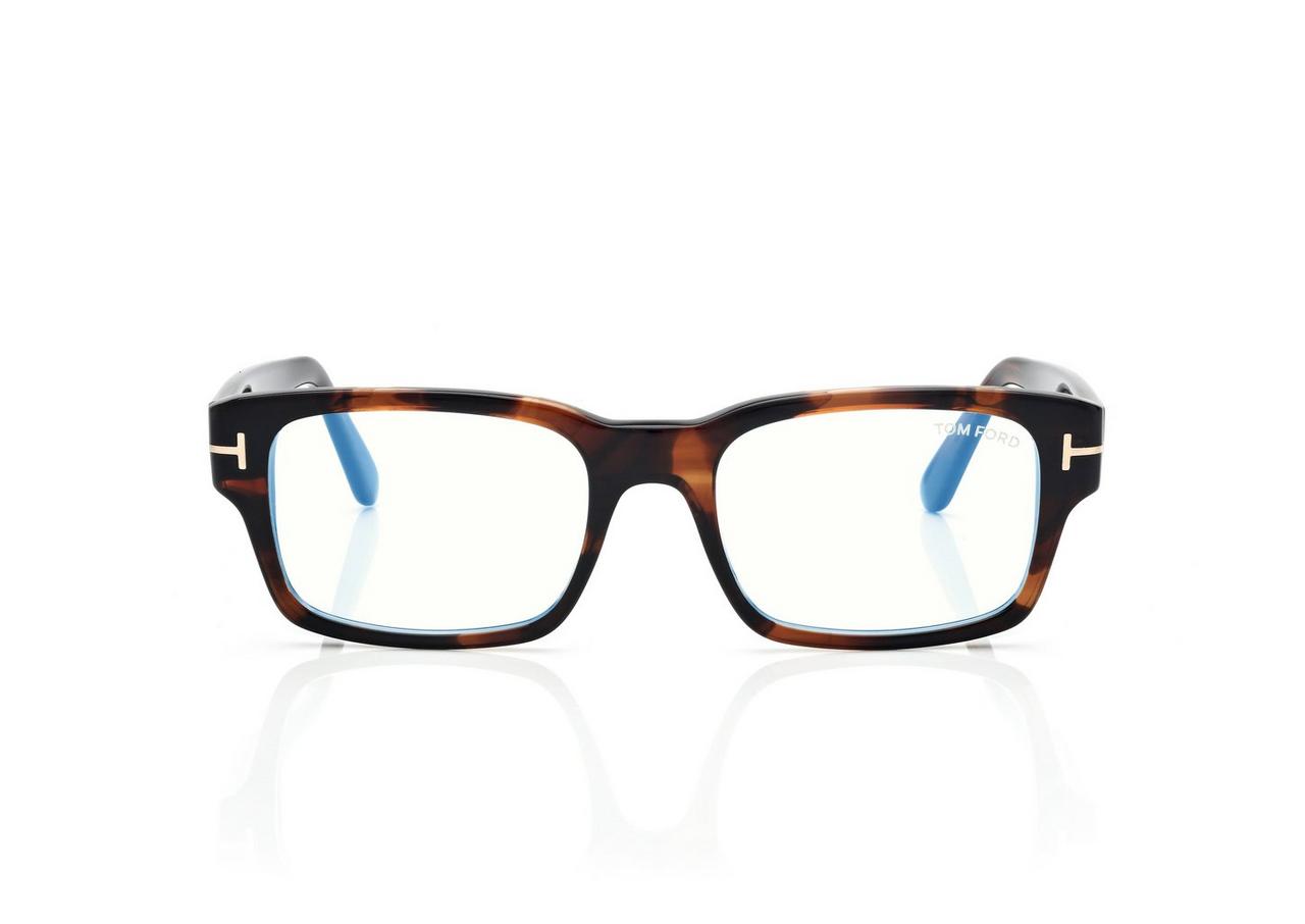TOM FORD  LIGHT HAVANA BLUE BLOCK RECTANGULAR OPTICALS