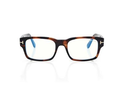 TOM FORD  LIGHT HAVANA BLUE BLOCK RECTANGULAR OPTICALS