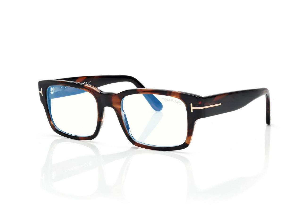 TOM FORD  LIGHT HAVANA BLUE BLOCK RECTANGULAR OPTICALS