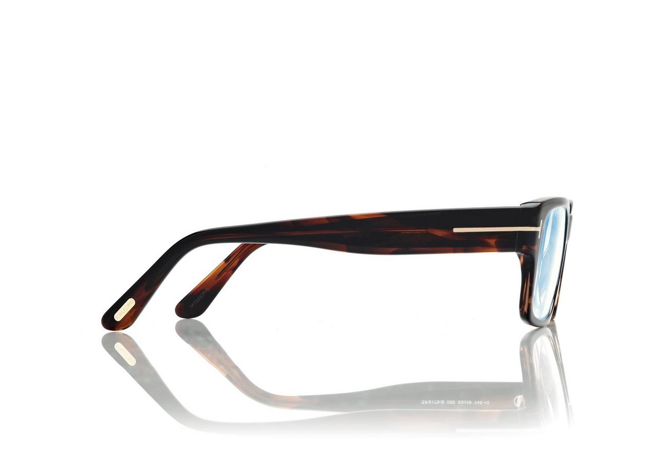 TOM FORD  LIGHT HAVANA BLUE BLOCK RECTANGULAR OPTICALS