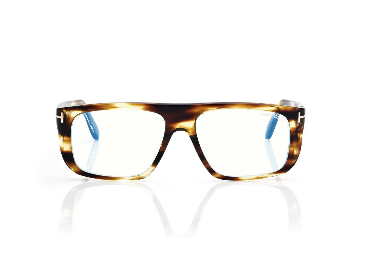 TOM FORD  STRIPED BLACK HAVANA BLUE BLOCK PILOT OPTICALS