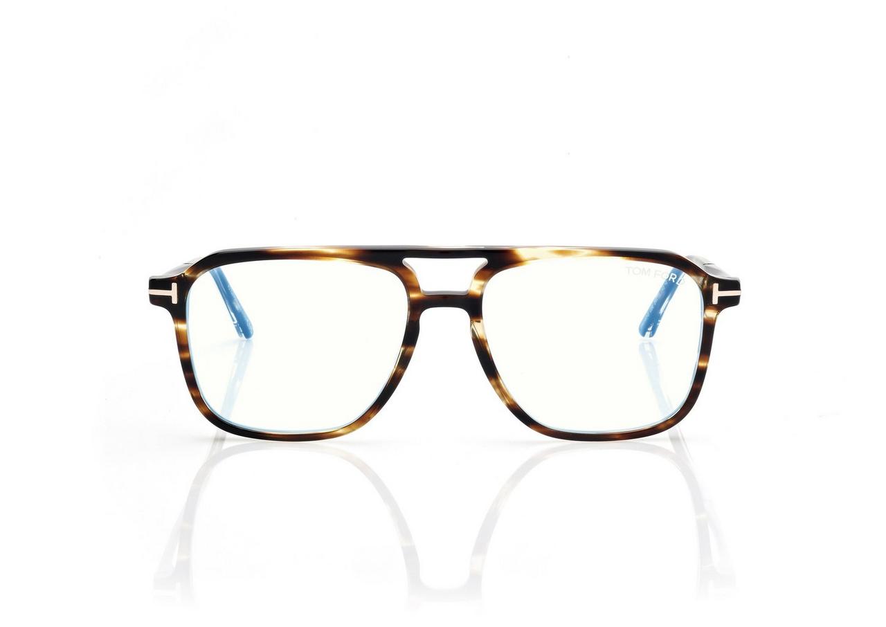 TOM FORD  STRIPED BLACK HAVANA BLUE BLOCK NAVIGATOR OPTICALS