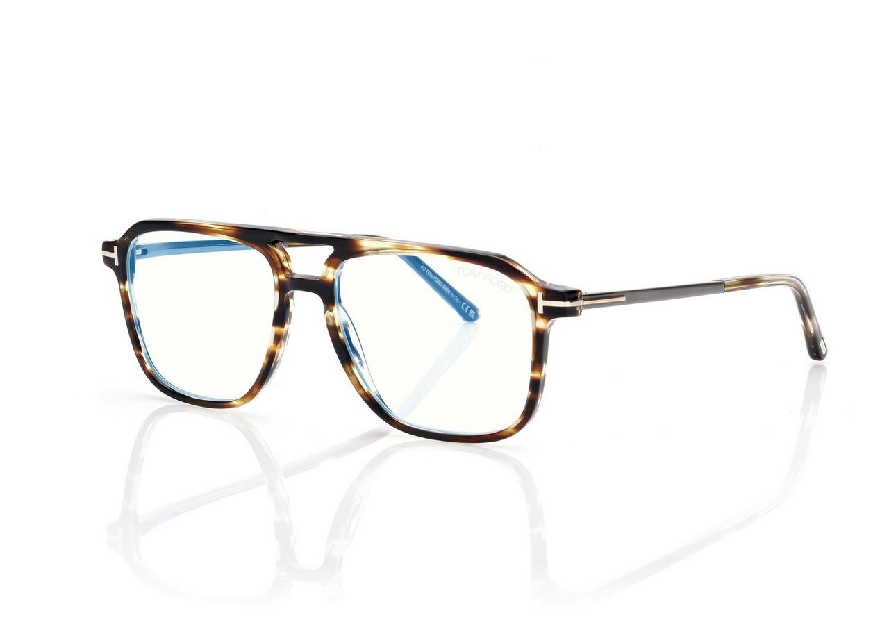 TOM FORD  STRIPED BLACK HAVANA BLUE BLOCK NAVIGATOR OPTICALS