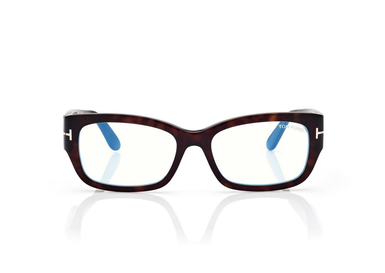 TOM FORD  DARK HAVANA BLUE BLOCK RECTANGULAR OPTICALS