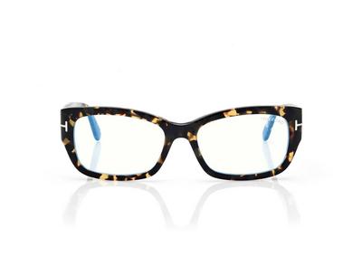 TOM FORD  LIGHT HAVANA BLUE BLOCK RECTANGULAR OPTICALS