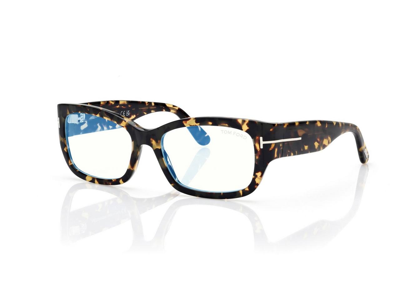 TOM FORD  LIGHT HAVANA BLUE BLOCK RECTANGULAR OPTICALS