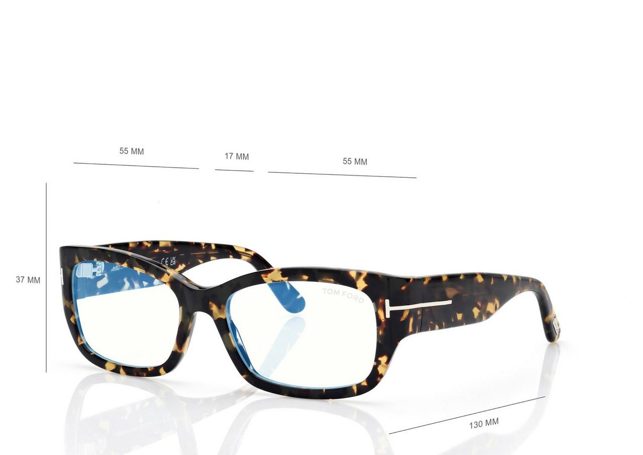 TOM FORD  LIGHT HAVANA BLUE BLOCK RECTANGULAR OPTICALS