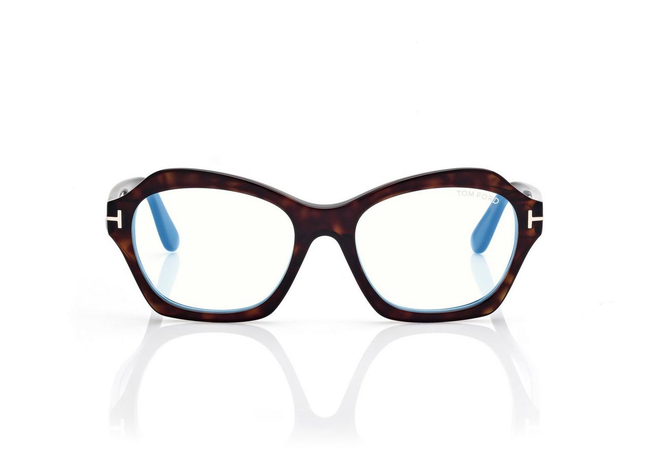 TOM FORD  DARK HAVANA BLUE BLOCK GEOMETRIC OPTICALS