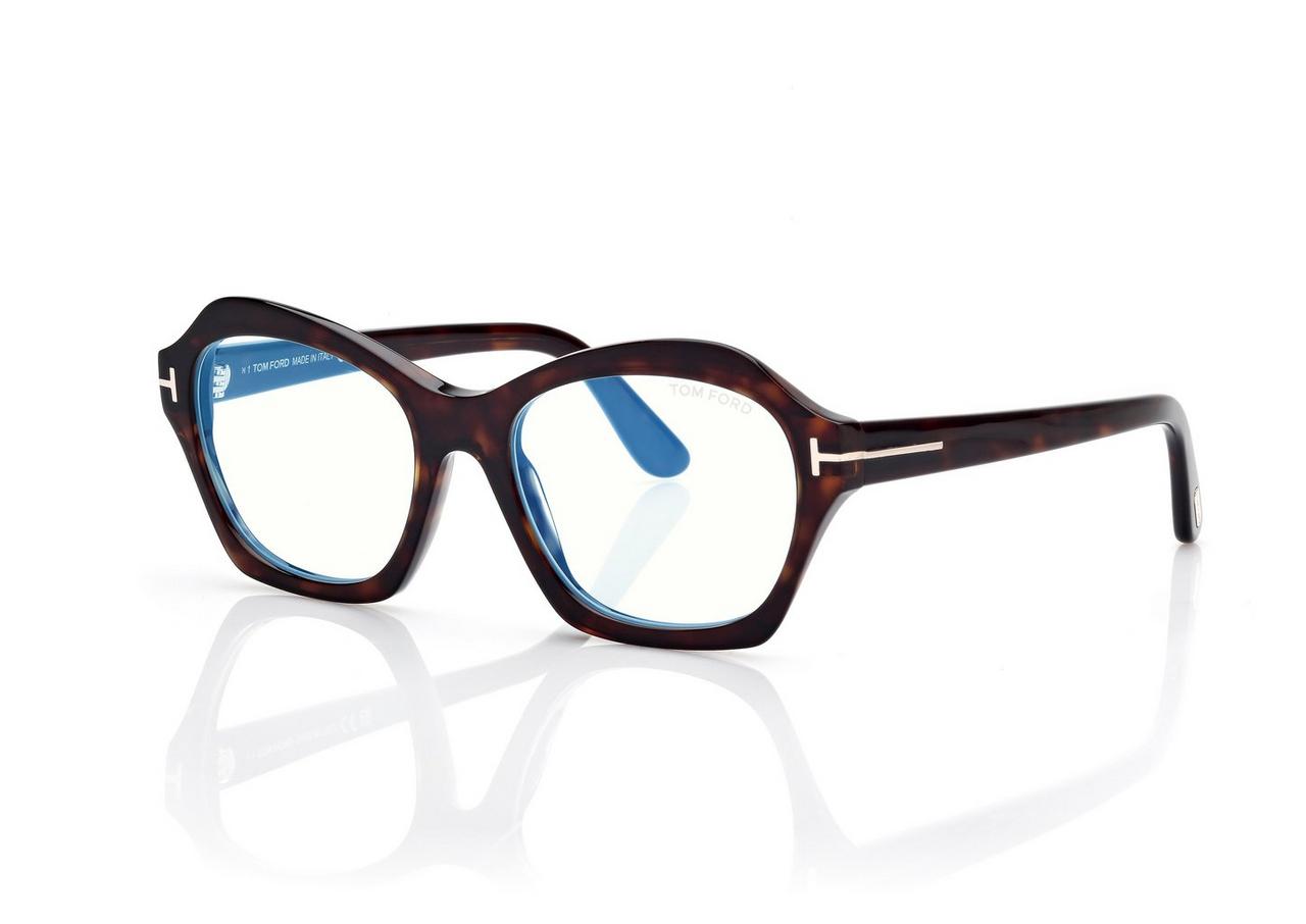 TOM FORD  DARK HAVANA BLUE BLOCK GEOMETRIC OPTICALS