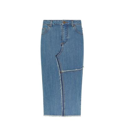 COMFORT WASHED DENIM PENCIL SKIRT WITH FRAYED RAW EDGES image number 0