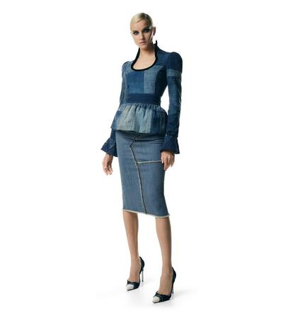COMFORT WASHED DENIM PENCIL SKIRT WITH FRAYED RAW EDGES image number 1