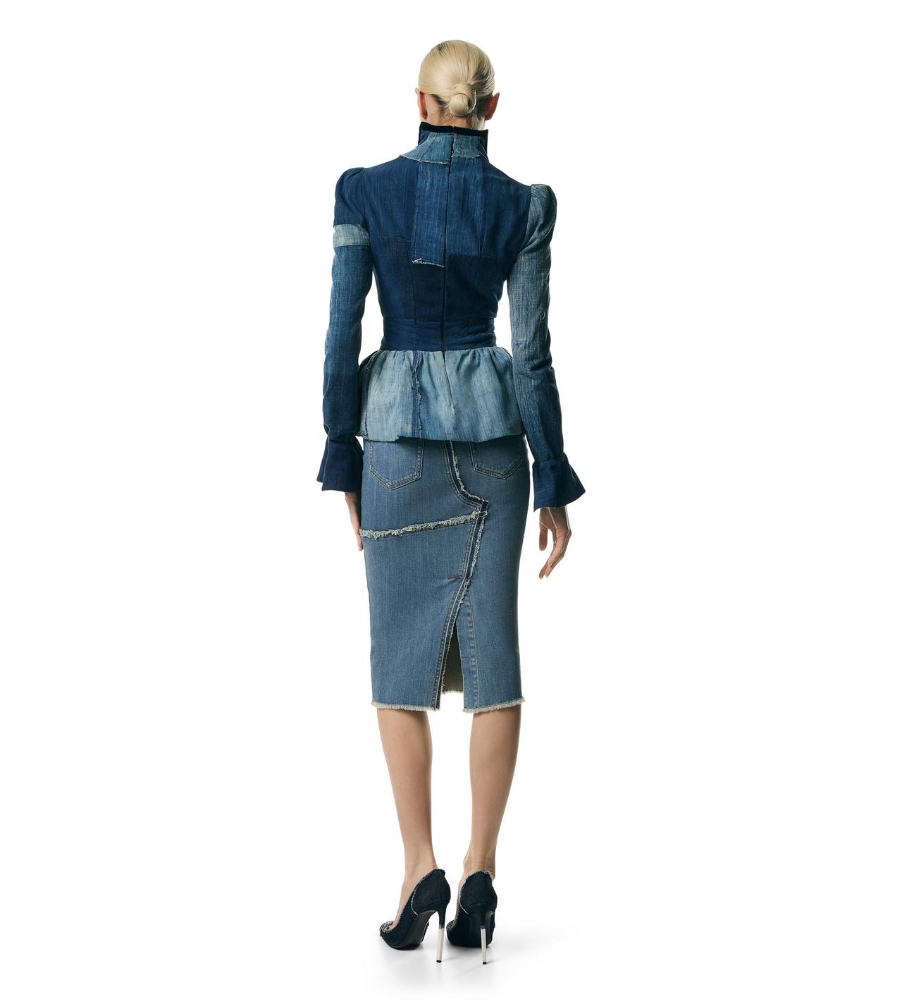 COMFORT WASHED DENIM PENCIL SKIRT WITH FRAYED RAW EDGES image number 2