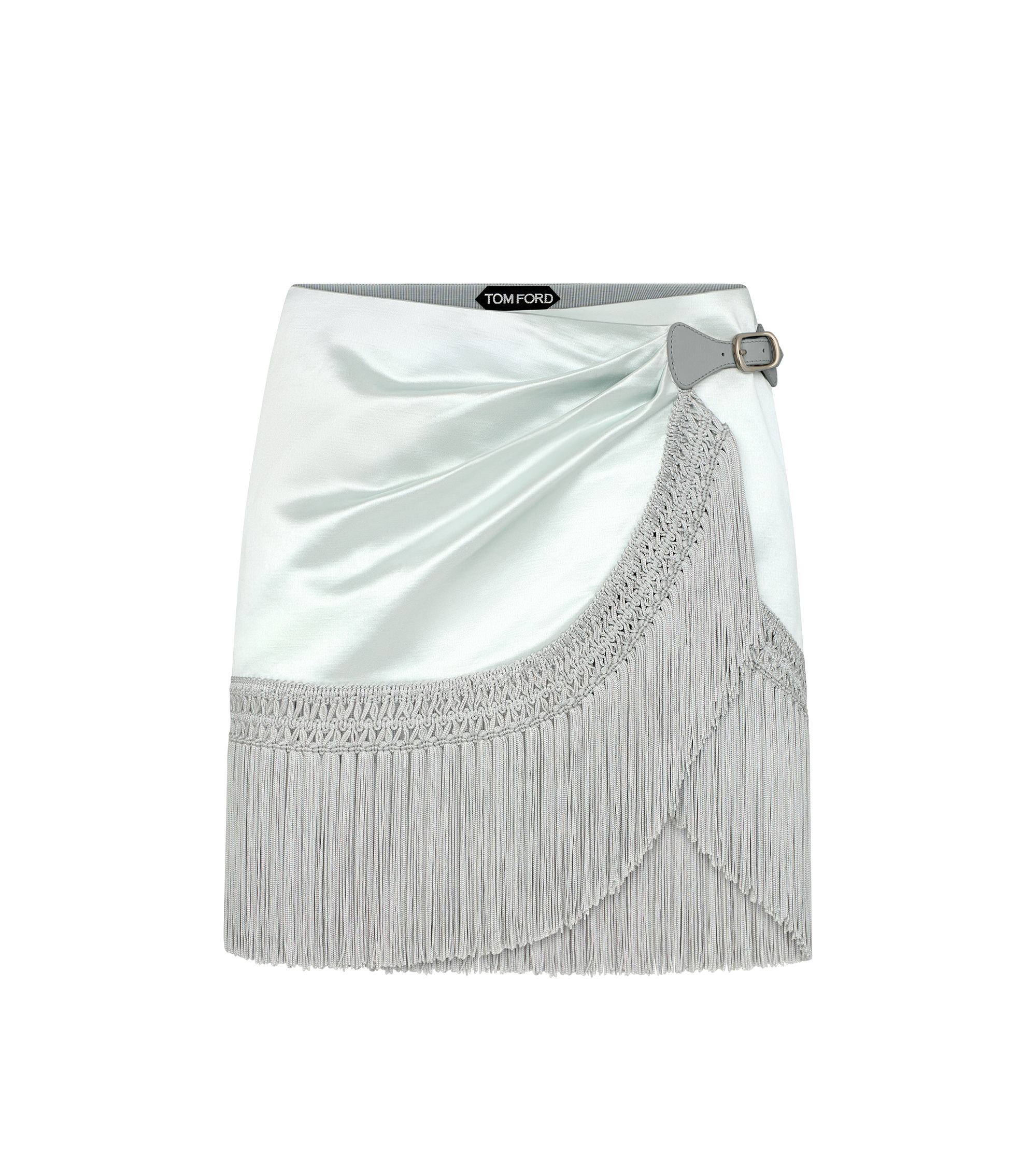 WRAP MINI SKIRT WITH LEATHER DETAIL AND FRINGES | Tom Ford
