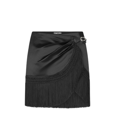 WRAP MINI SKIRT WITH LEATHER DETAIL AND FRINGES