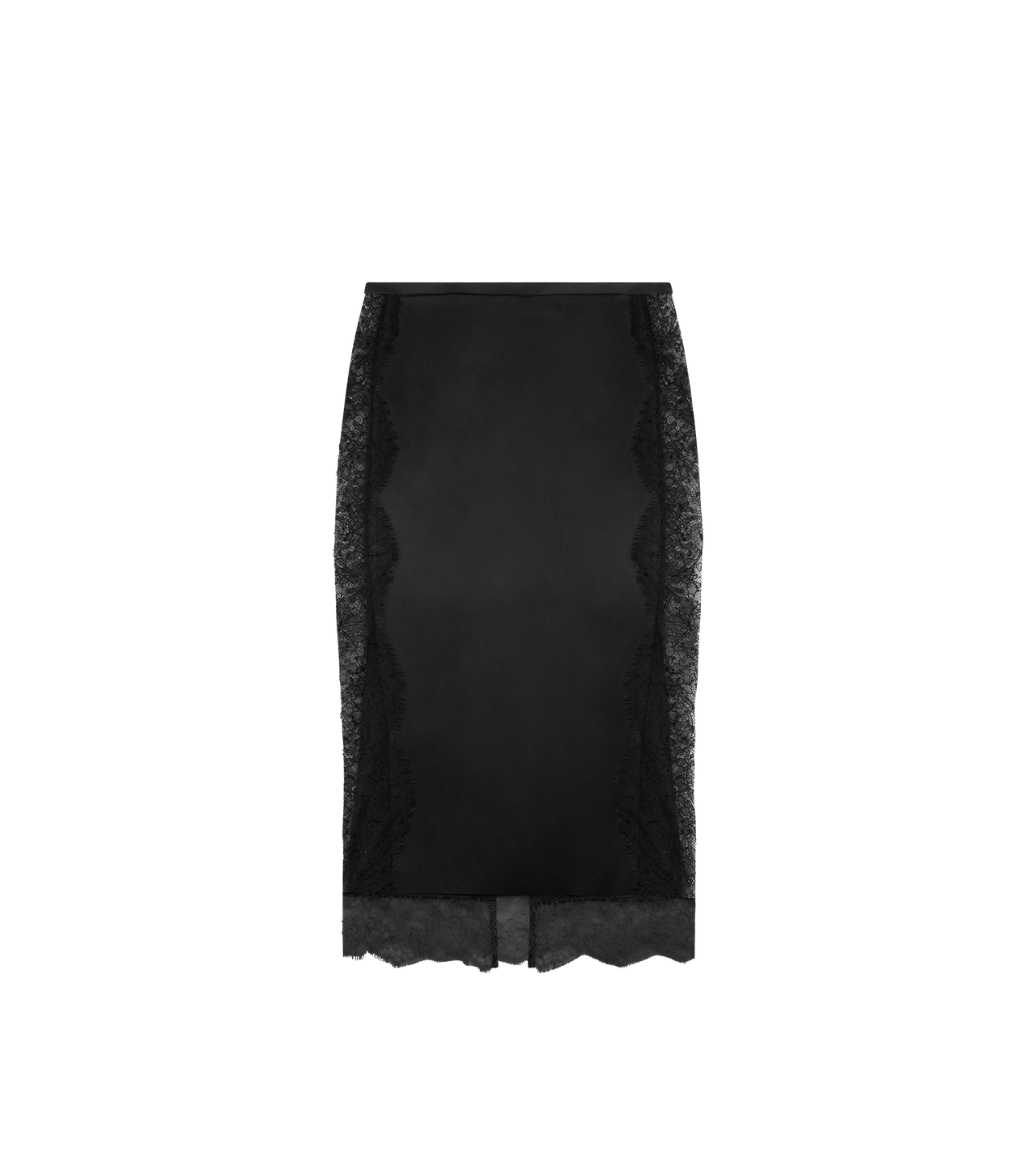 TOM FORD SILK BLEND BLACK KNEE-LENGTH SKIRT WITH LACE INSERTS