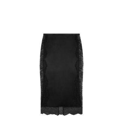 TOM FORD SILK BLEND BLACK KNEE-LENGTH SKIRT WITH LACE INSERTS
