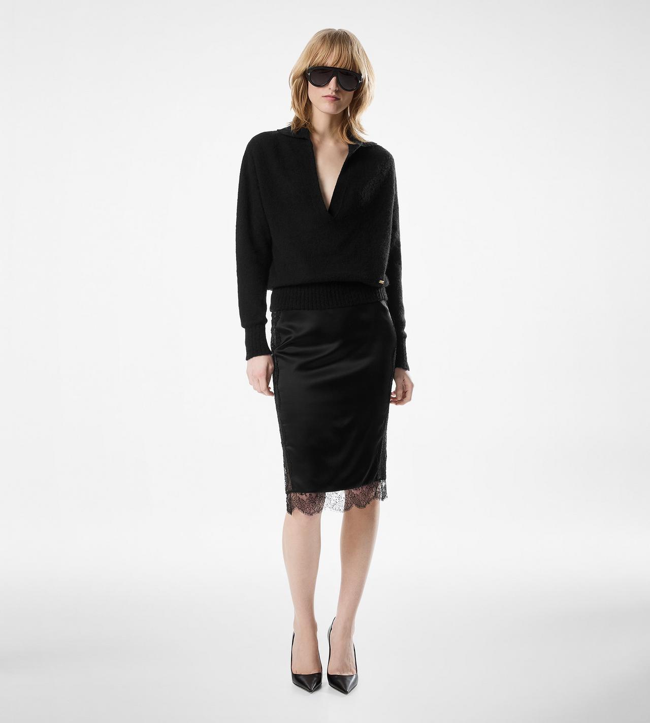 TOM FORD SILK BLEND BLACK KNEE-LENGTH SKIRT WITH LACE INSERTS