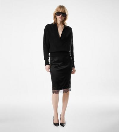 TOM FORD SILK BLEND BLACK KNEE-LENGTH SKIRT WITH LACE INSERTS
