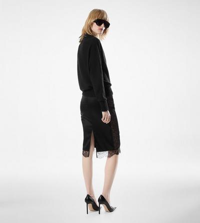 TOM FORD SILK BLEND BLACK KNEE-LENGTH SKIRT WITH LACE INSERTS
