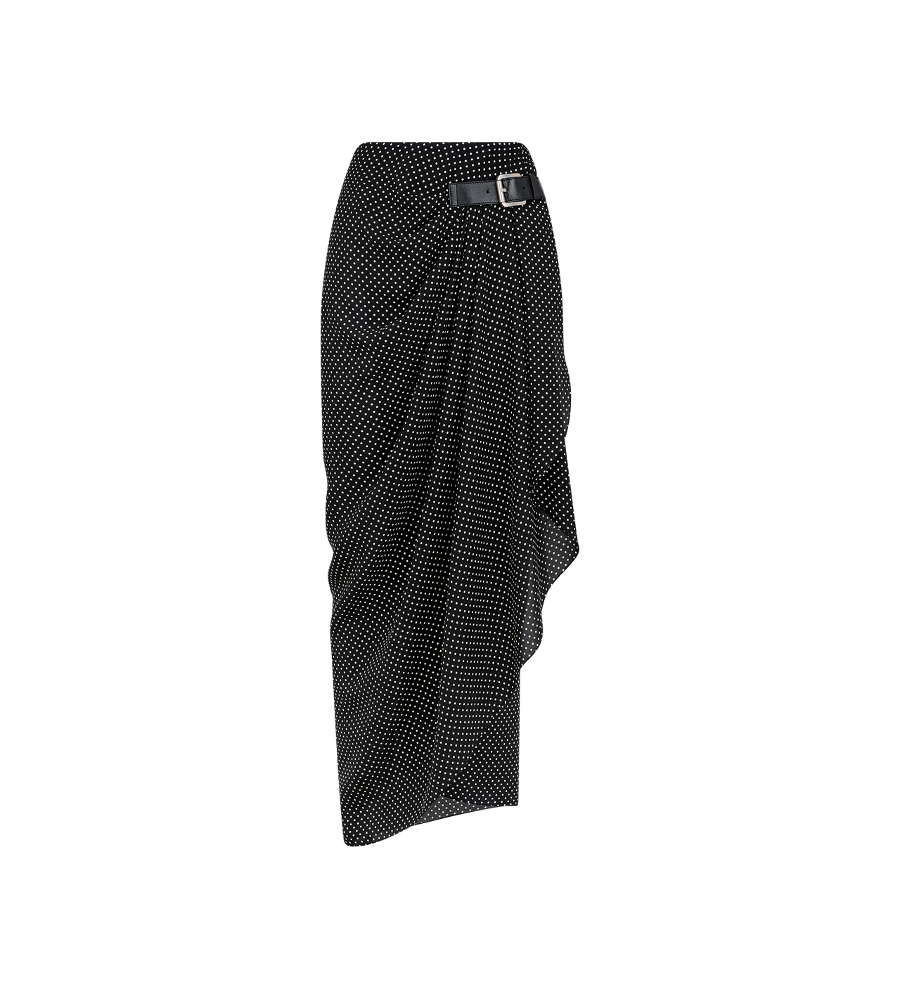 POLKA DOT SILK SABLE WRAP SKIRT WITH LEATHER DETAIL image number 0