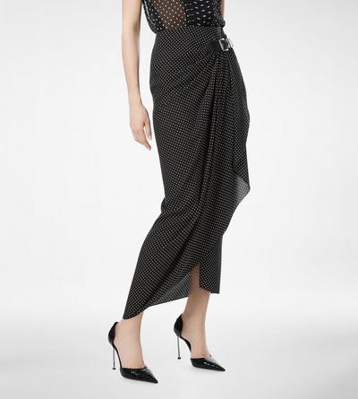 POLKA DOT SILK SABLE WRAP SKIRT WITH LEATHER DETAIL image number 3